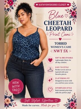 Blue Cheetah Leopard Print Women's Cami NWT 5X